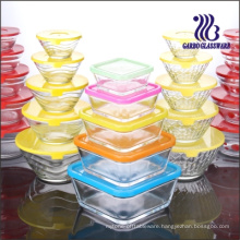 5PCS Square Glass Bowl Set with Color Lid (GB1409)